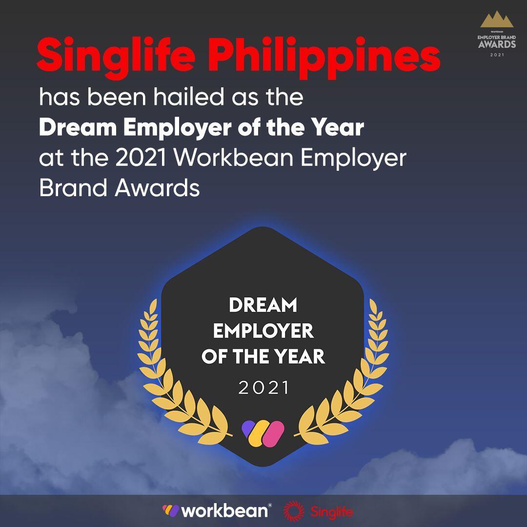 Singlife Philippines Awarded Dream Employer of the Year (2021) by Workbean